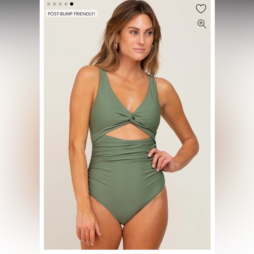 Olive Ruched Sides Front Cutout Maternity One Piece Swimsuit
